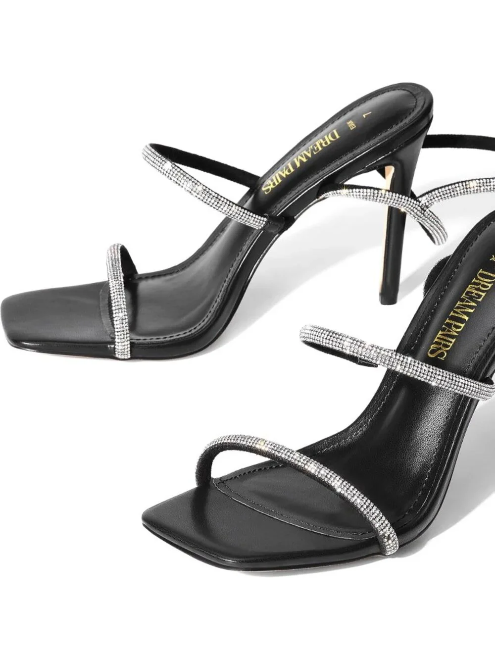 Women's Black Strappy Stilettos Gladiator Sexy Square Toe Open Toe Pump Sandals